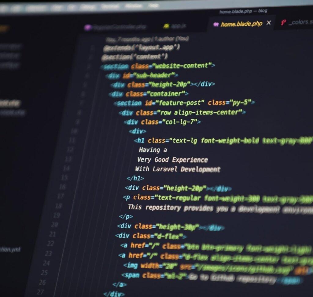 Web code on a computer screen